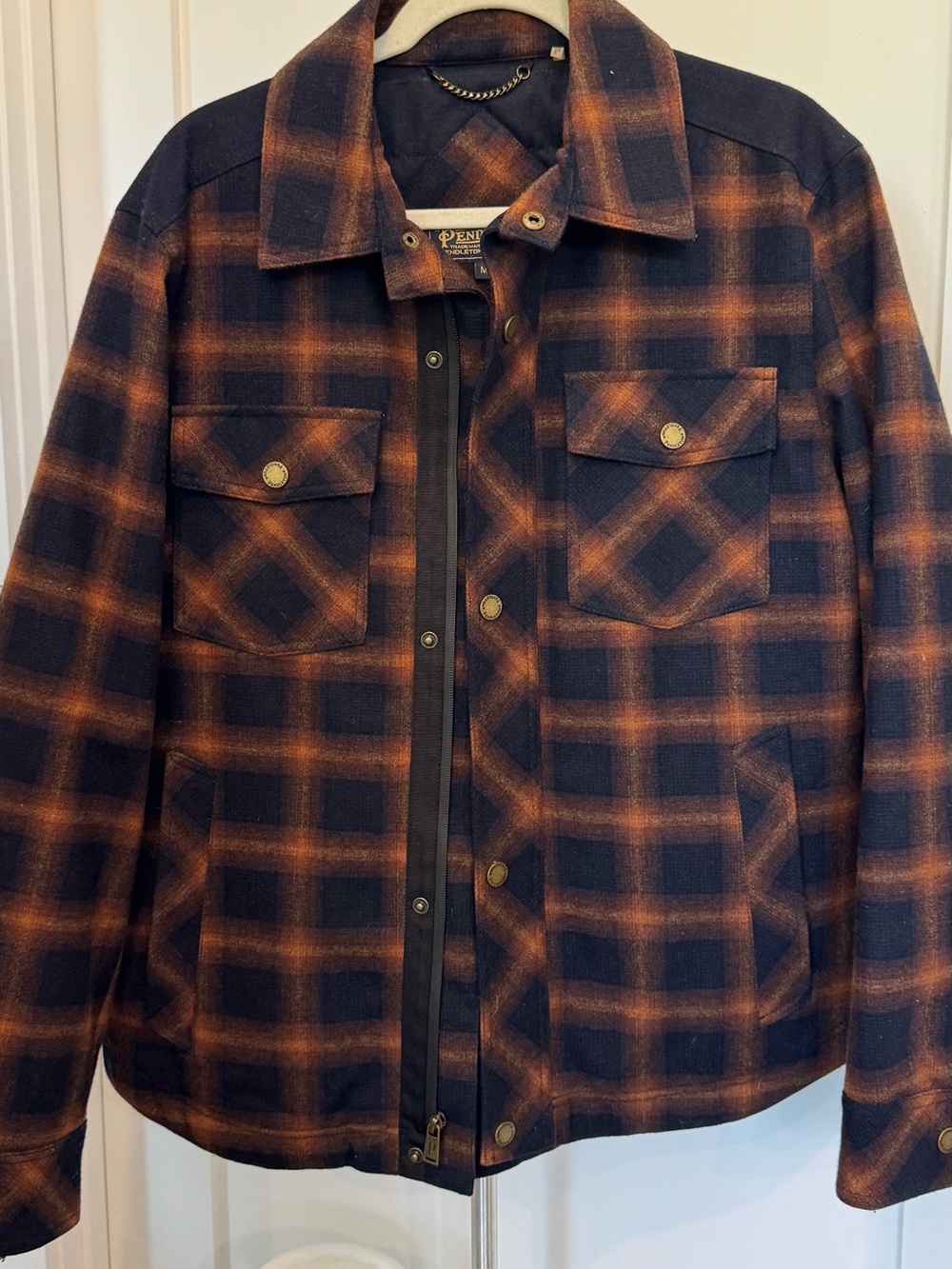 Pendleton Wool Plaid Jacket Brown Black Workwear M